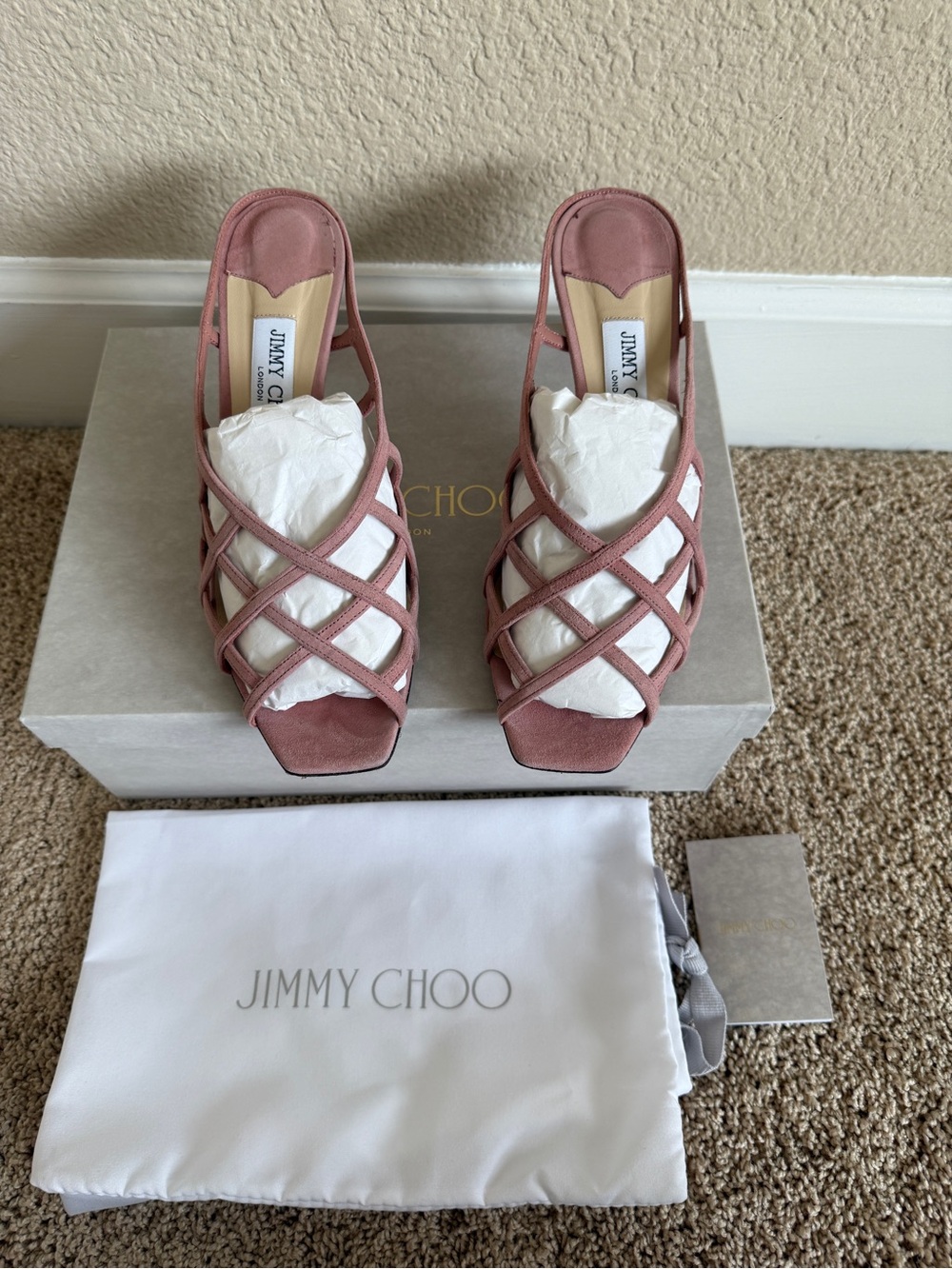 Jimmy Choo SAI 65 Blush Suede Strappy Sandals Heels Size 40